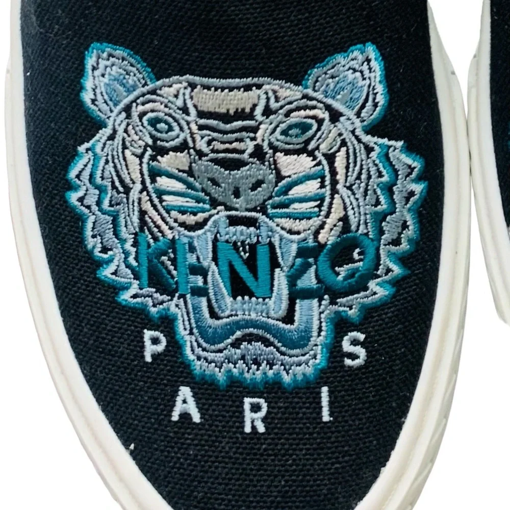 KENZO Sneakers slip on Tiger head logo black sneakers unisex slip on shoe - Picture 1 of 8